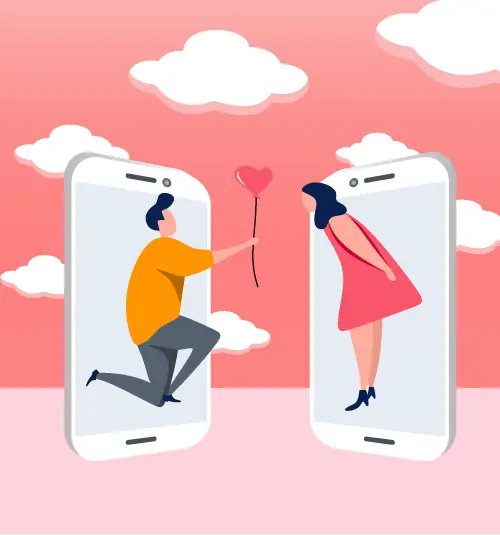 Illustration zweier Menschen, die sich online kennenlernen
